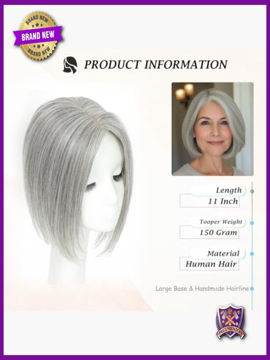 Silver Gray Human Hair Topper for Thinning Hair Volume main image 5